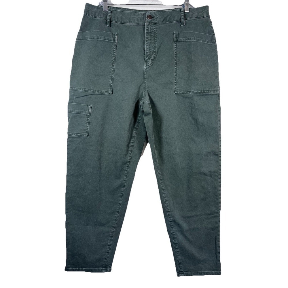 BODEN Sz 14 US Barrel High Rise Jeans Olive Green Stretch Patch Pocket Ankle